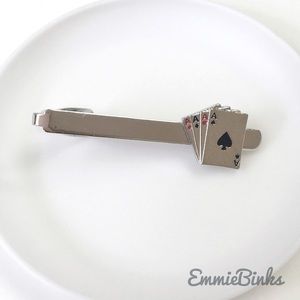 ✨3/$38 New Mens Playing Cards - Four Aces / All Aces / Aces Wild Silver Tie Clip